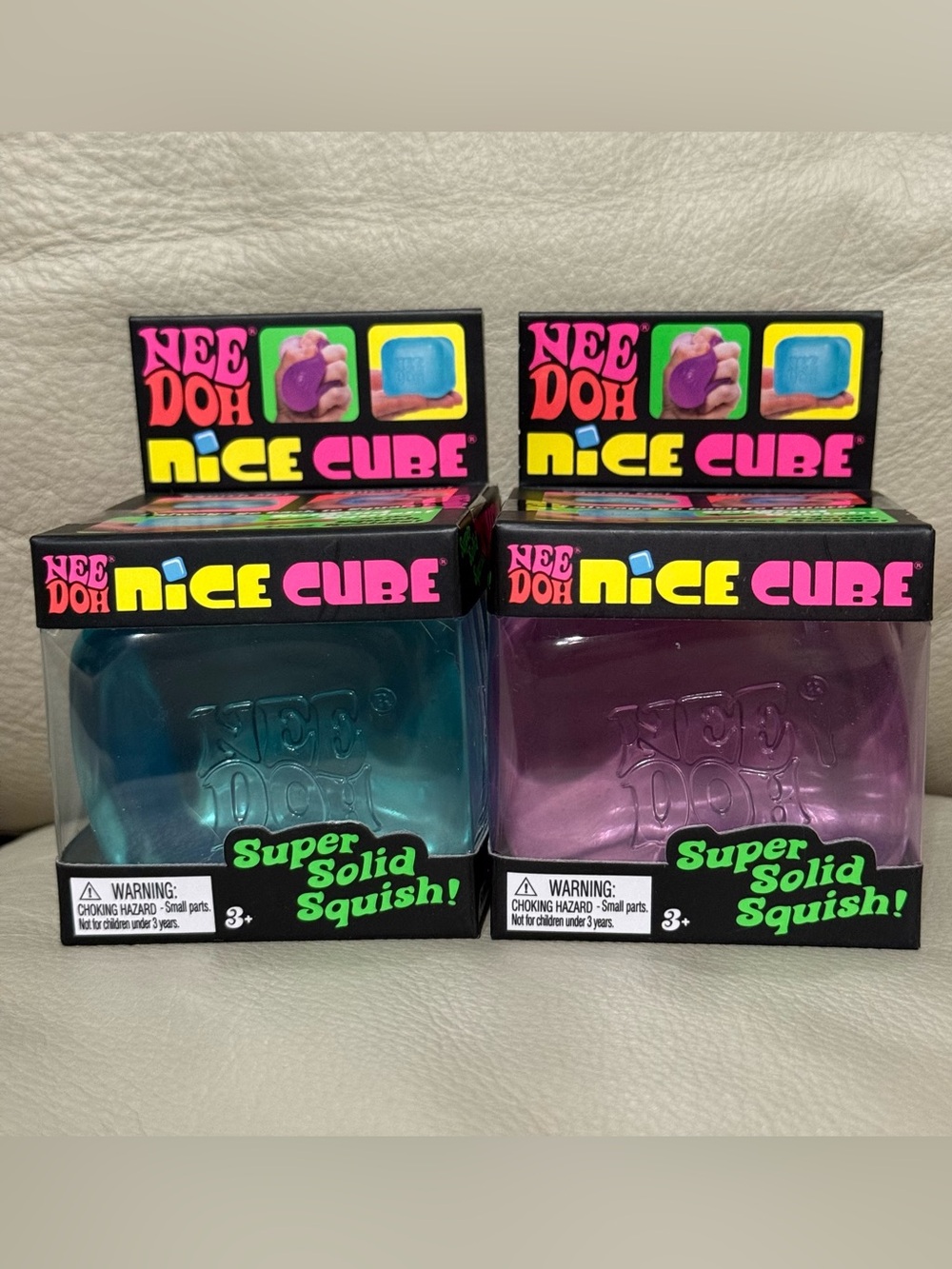TWO NeeDoh Nice Cube Super Solid Squish Squeezable Stress Squishy Blue Purple